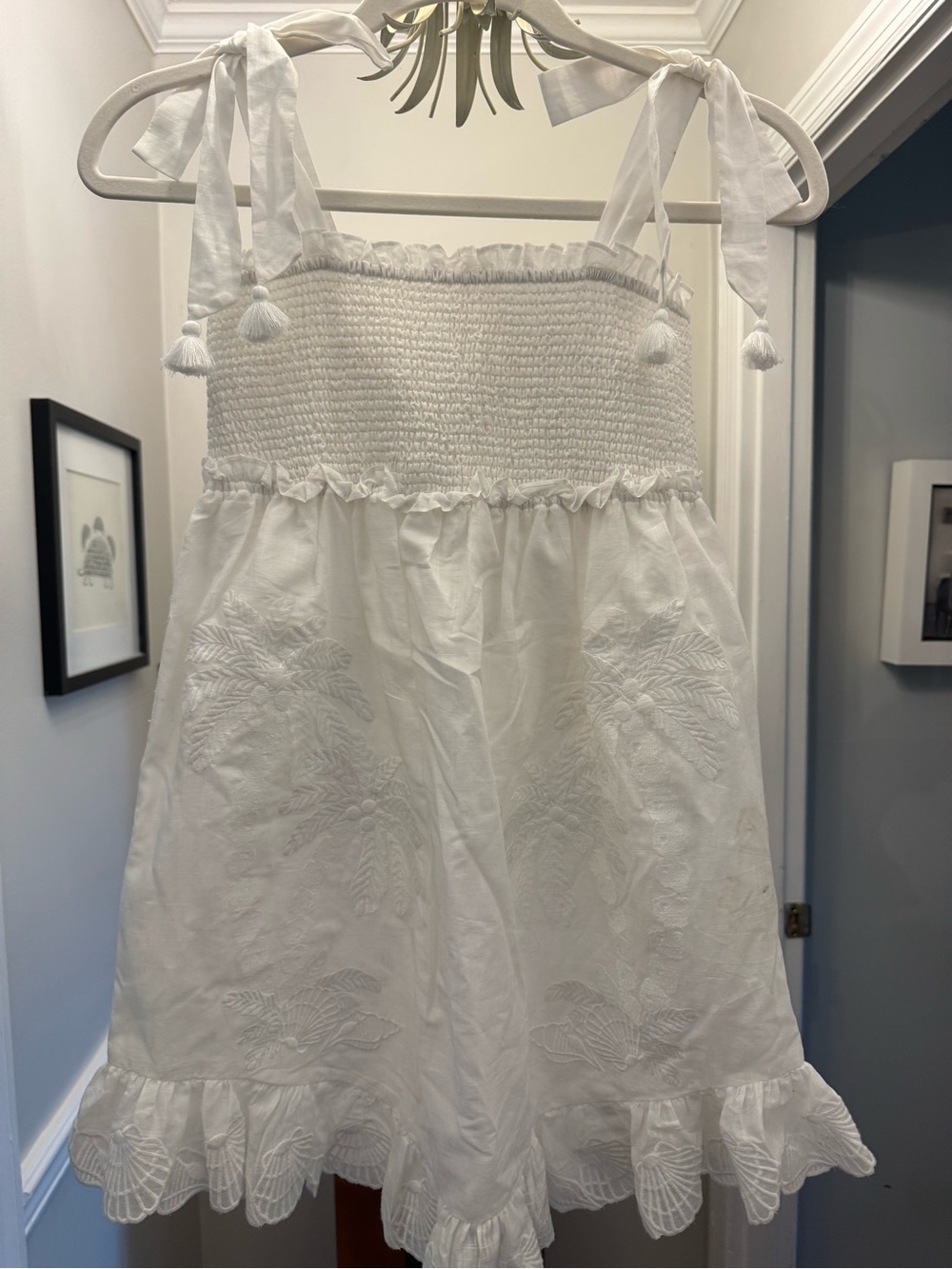 Zimmermann Cream Smocked Top with Tie Straps